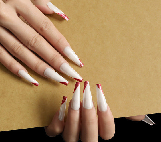 Wearing Nails, Rose Gold And Beveled Edge French Manicure, Long Ballet Nails, Fake Nails, Finished Products, Boxed