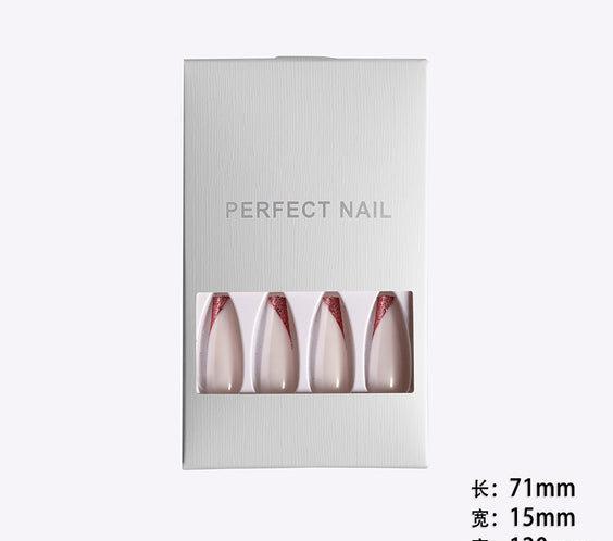 Wearing Nails, Rose Gold And Beveled Edge French Manicure, Long Ballet Nails, Fake Nails, Finished Products, Boxed