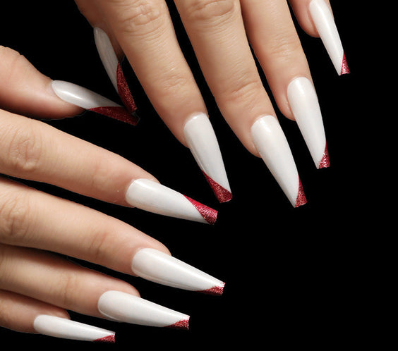 Wearing Nails, Rose Gold And Beveled Edge French Manicure, Long Ballet Nails, Fake Nails, Finished Products, Boxed