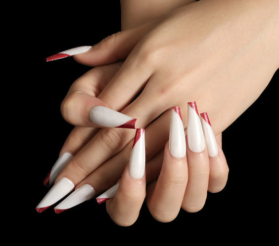 Wearing Nails, Rose Gold And Beveled Edge French Manicure, Long Ballet Nails, Fake Nails, Finished Products, Boxed