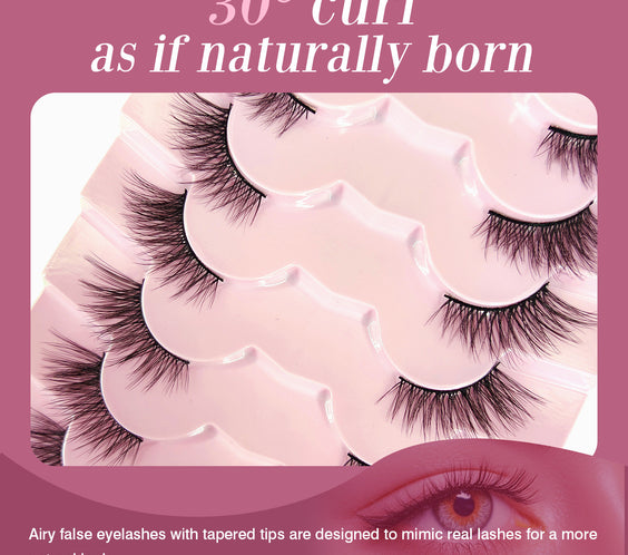 Natural Lashes Wispy Lashes Natural Look False Eyelashes Natural Flared Eyelashes False Eye Lashes Soft Fluffy Lashes 7 Pairs 6mm Gradual 13mm Cat's Eye Transparent Stem Eye Tail Elongated Half Eye Na