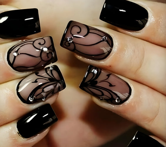 Dark Ins Style Black Vine Wearing Nails And Nails