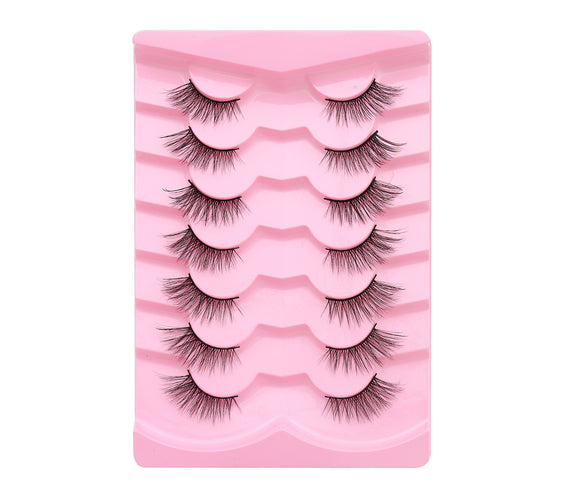 Natural Lashes Wispy Lashes Natural Look False Eyelashes Natural Flared Eyelashes False Eye Lashes Soft Fluffy Lashes 7 Pairs 6mm Gradual 13mm Cat's Eye Transparent Stem Eye Tail Elongated Half Eye Na