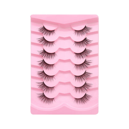 Natural Lashes Wispy Lashes Natural Look False Eyelashes Natural Flared Eyelashes False Eye Lashes Soft Fluffy Lashes 7 Pairs 6mm Gradual 13mm Cat's Eye Transparent Stem Eye Tail Elongated Half Eye Na