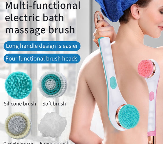 Electric Bath Brush Silicone Back Scrubber USB Rechargeable 2 Speeds Rotating Shower Brush Spa Waterproof Body Cleaning Brush