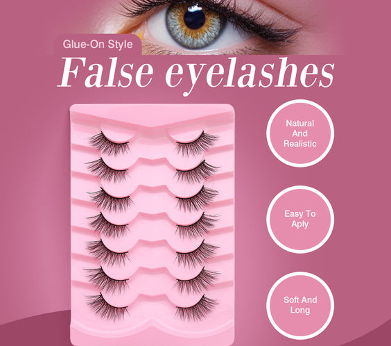 Natural Lashes Wispy Lashes Natural Look False Eyelashes Natural Flared Eyelashes False Eye Lashes Soft Fluffy Lashes 7 Pairs 6mm Gradual 13mm Cat's Eye Transparent Stem Eye Tail Elongated Half Eye Na