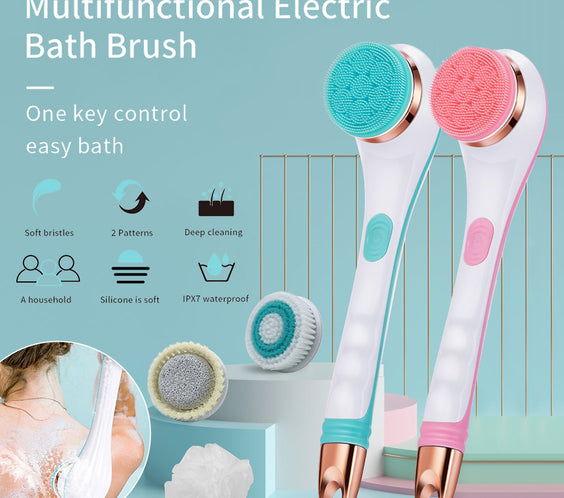 Electric Bath Brush Silicone Back Scrubber USB Rechargeable 2 Speeds Rotating Shower Brush Spa Waterproof Body Cleaning Brush